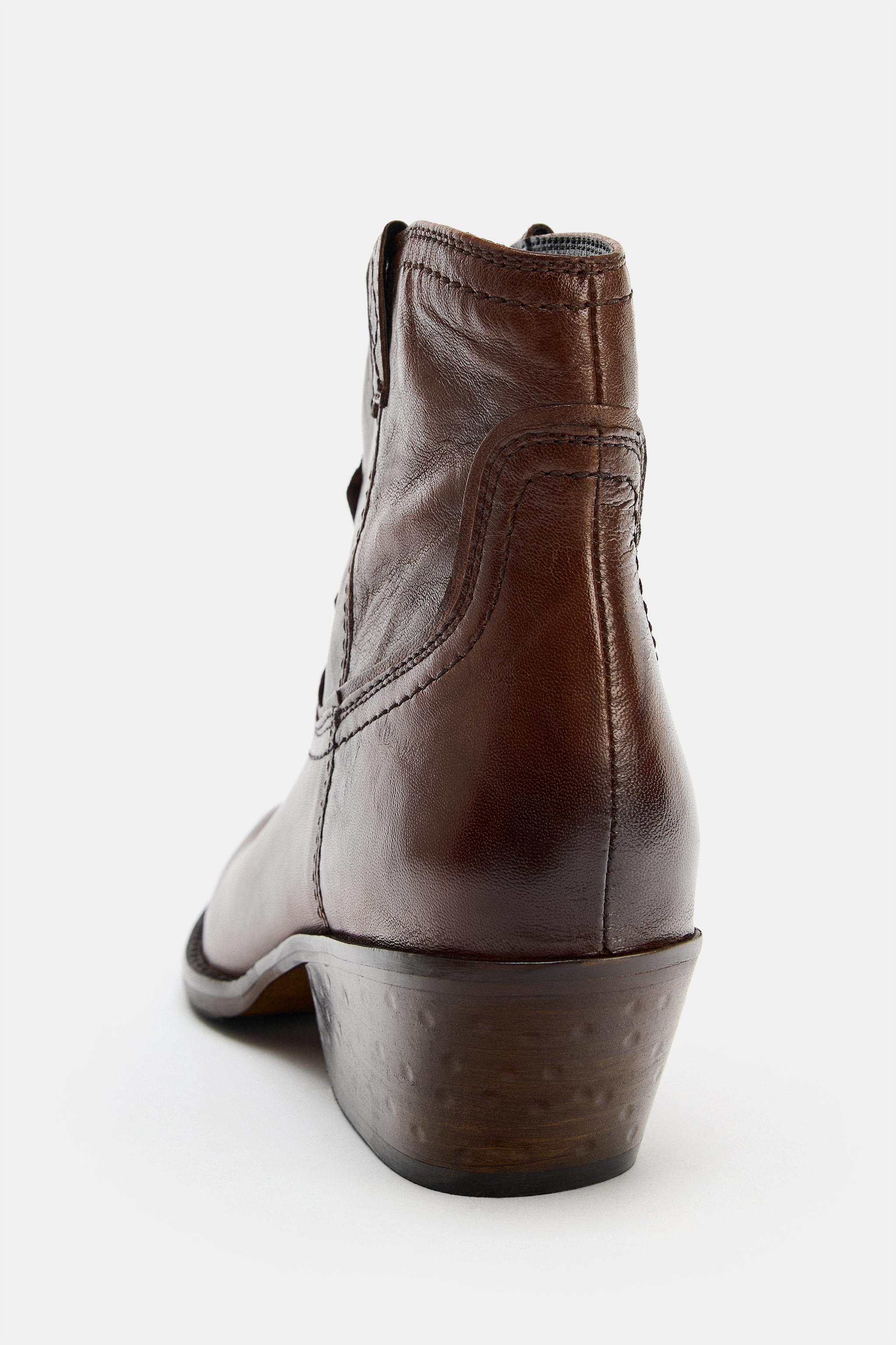 WORN EFFECT LEATHER COWBOY ANKLE BOOTS
